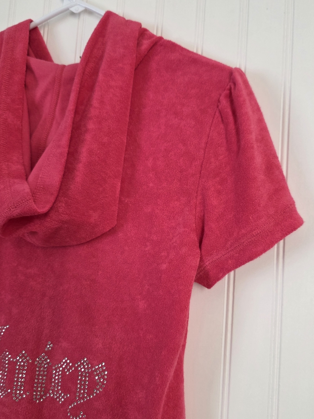 Juicy Couture Velour Hoodie Top – Hot Pink | Rhinestone Logo XL - Picture 3 of 4